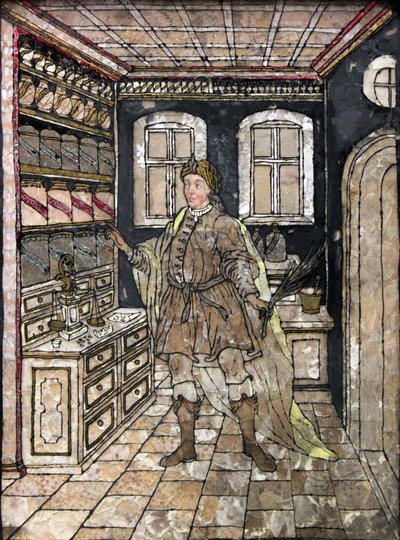 Pharmacist in Antique Costume in His Office by Unbekannt Unbekannt